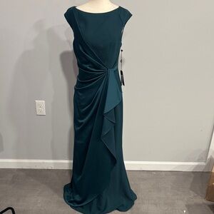 Adrianna Papell Dark Jade Satin Crepe Dress Size 4